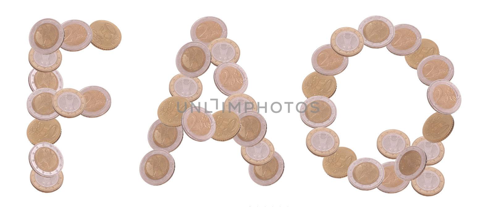 FAQ - written with coins on white background