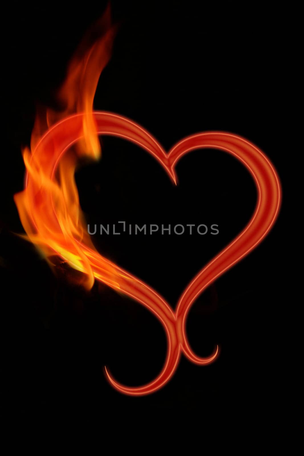 heart with flames on a black background
