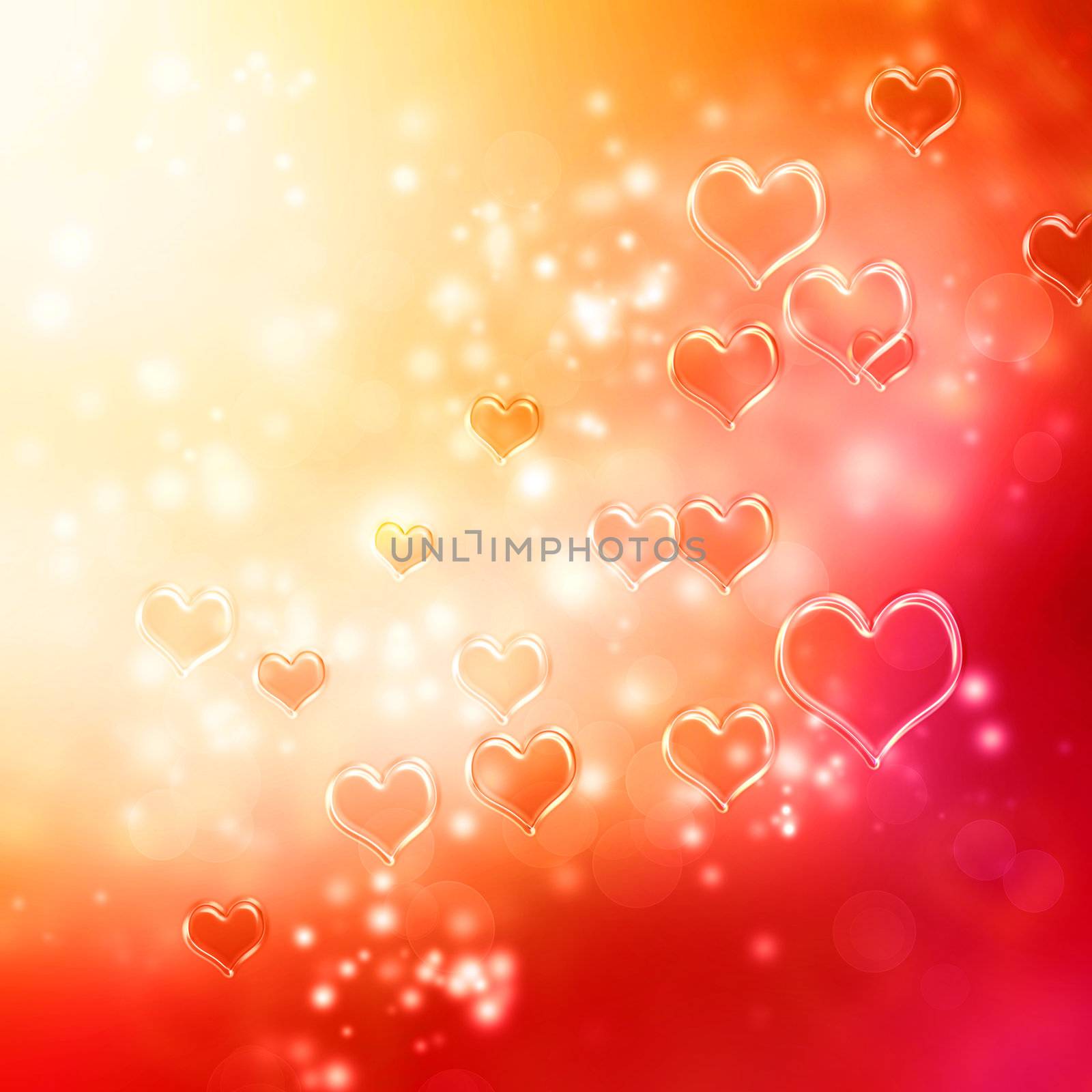 Clear shiny hearts background (red and orange)