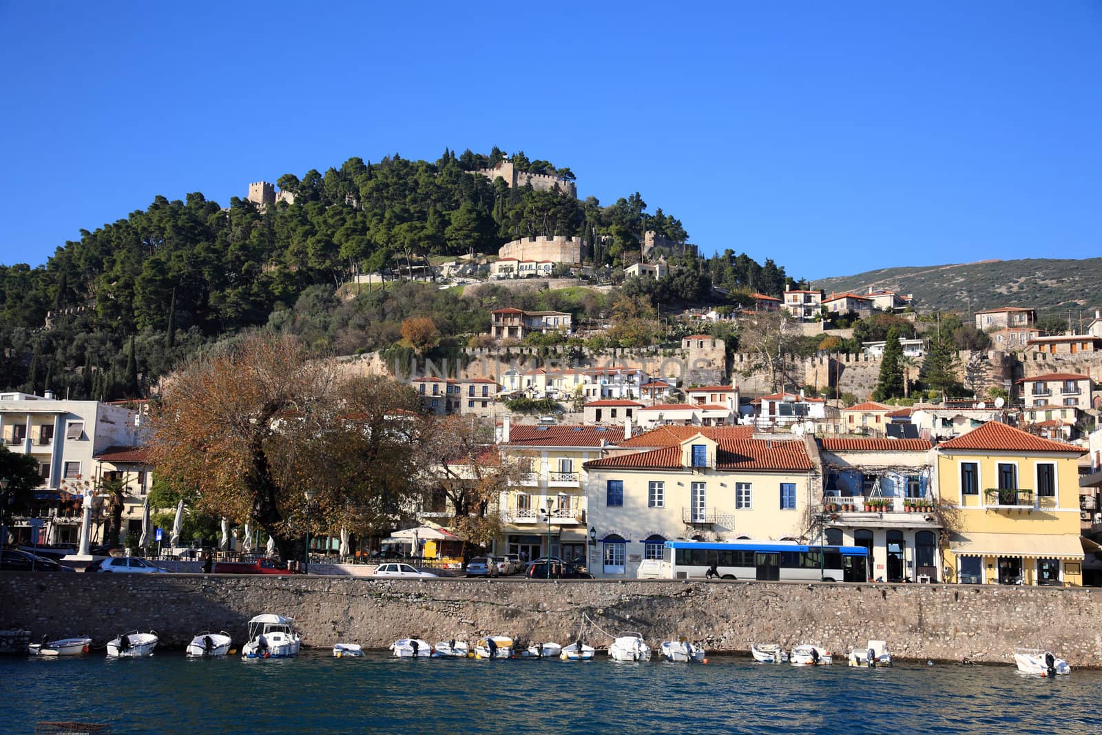 greek beautiful town of naypaktos with a small port