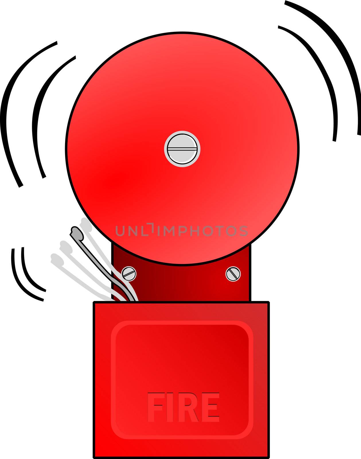 Red fire alarm goes off and rings the bell.