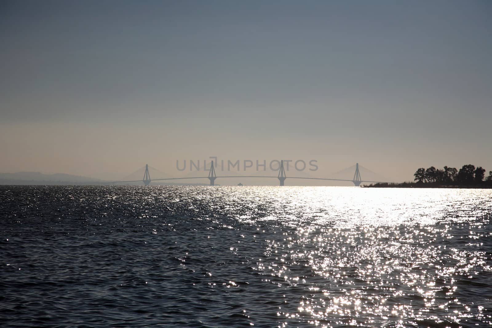 beautiful landscape of the rio-antirio bridge in greece