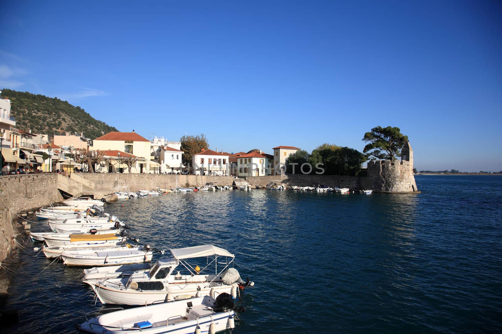 landscape of a beautiful port of naypaktos in greece