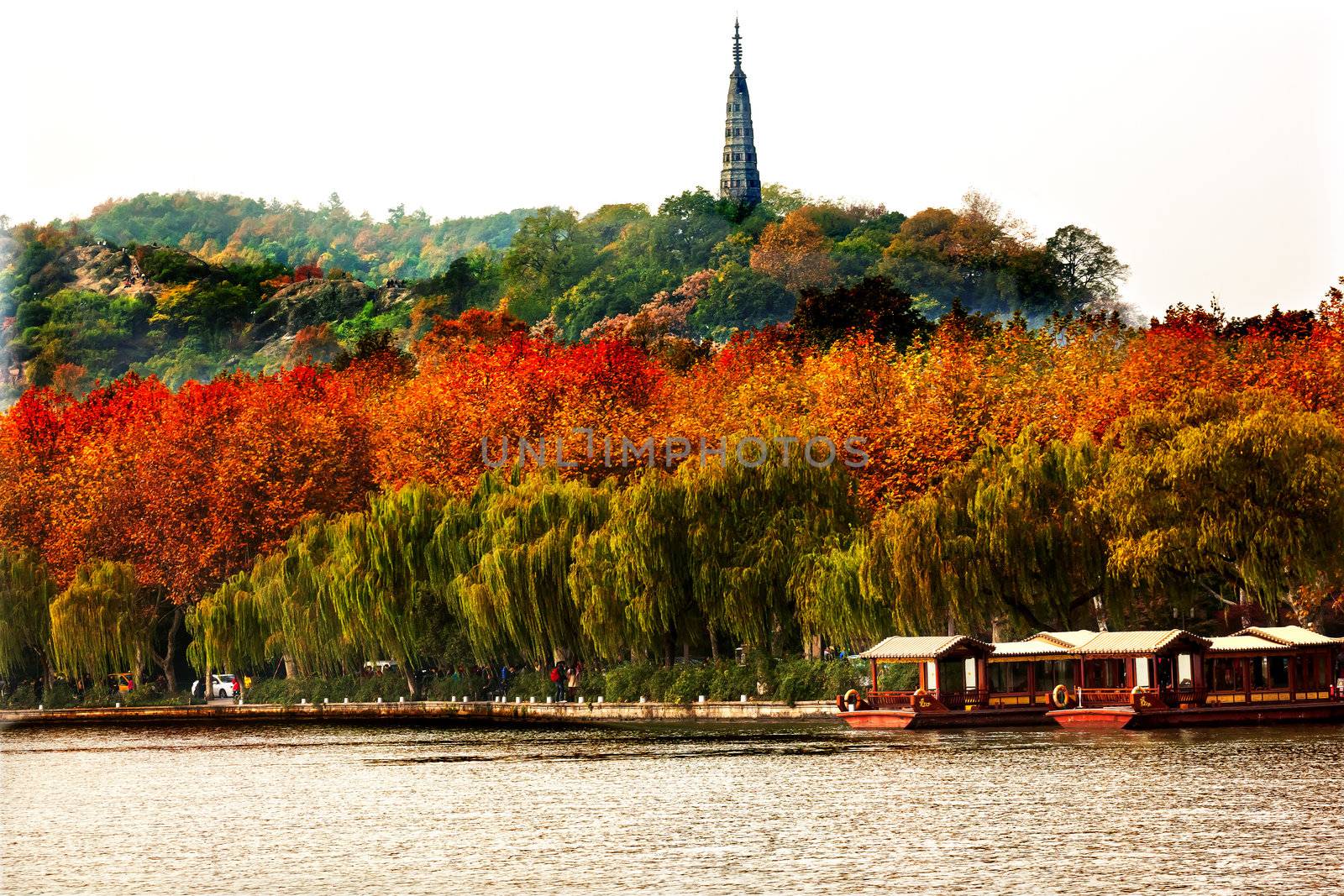 Ancient Baochu Pagoda Boats West Lake Hangzhou Zhejiang China by bill_perry