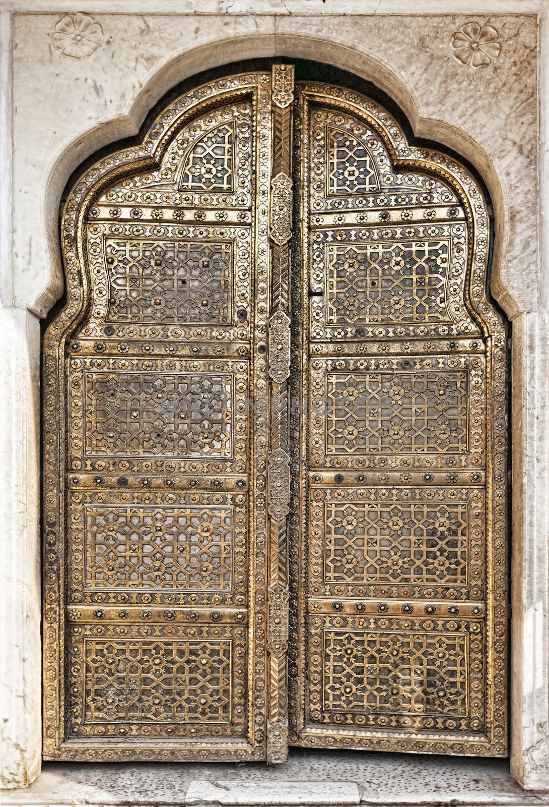 Old Golden Doors of the Hawa Mahal. Hawa Mahal, the Palace of Winds in Jaipur, Rajasthan, India.