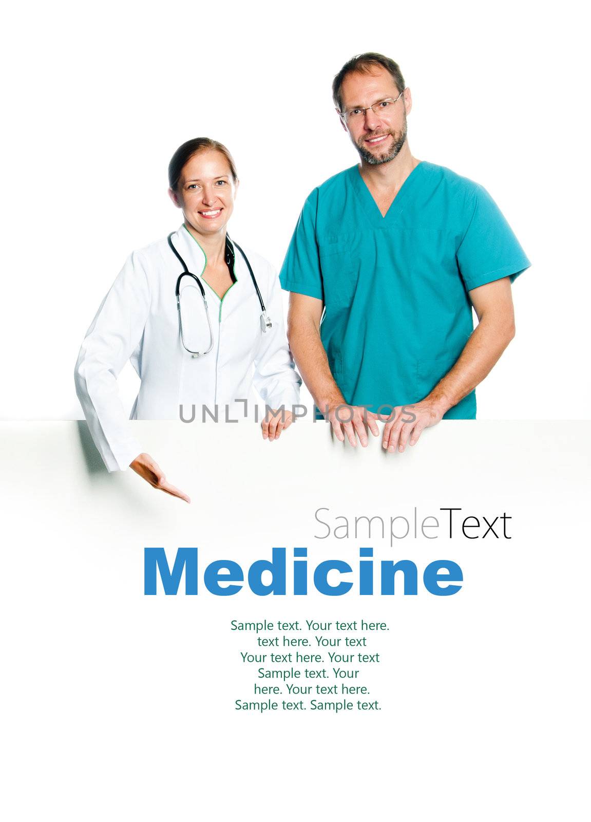 doctors holding a white blank board with sample text