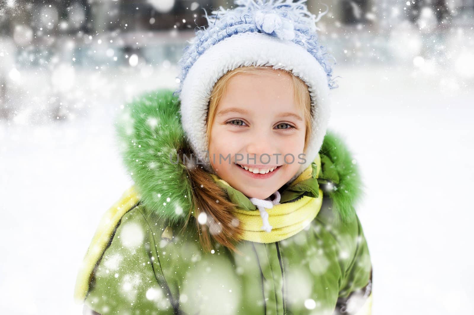 Smiling Happy little girl in winter vacation