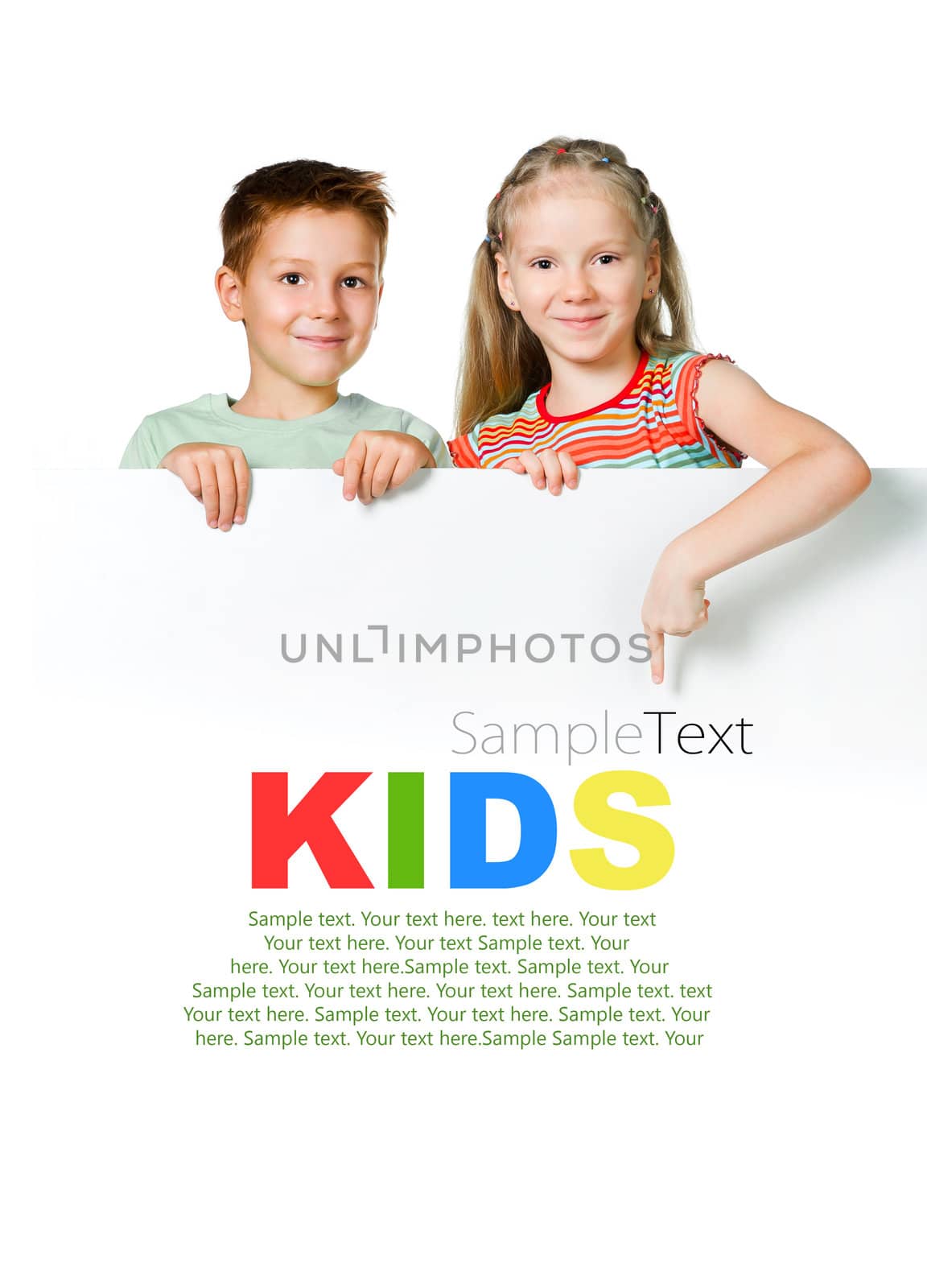 cute kids with white board with sample text
