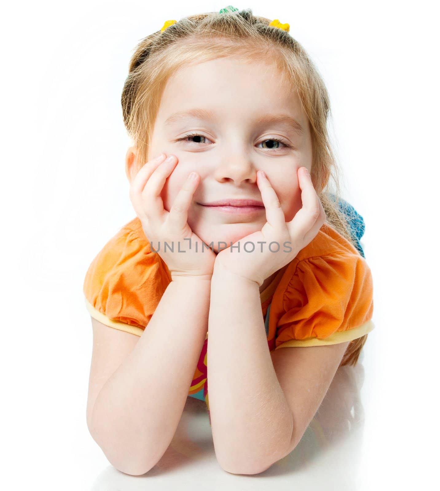 happy little girl a on white background