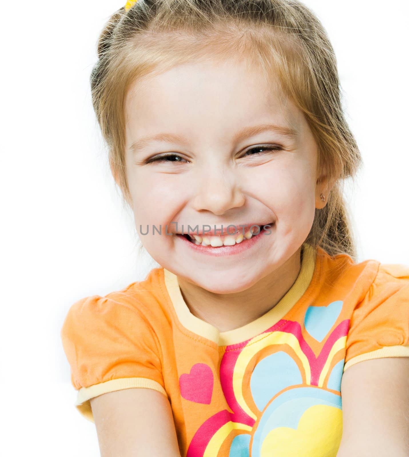 Smiling little girl a on white background