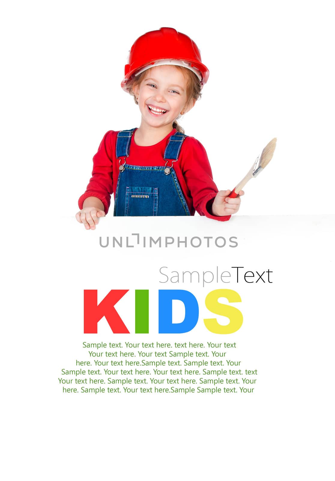 Pretty little girl with a brush and white banner with sample text