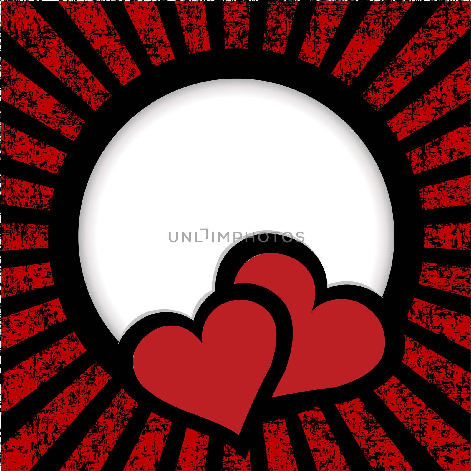 Two hearts card cover sunburst and round place for text