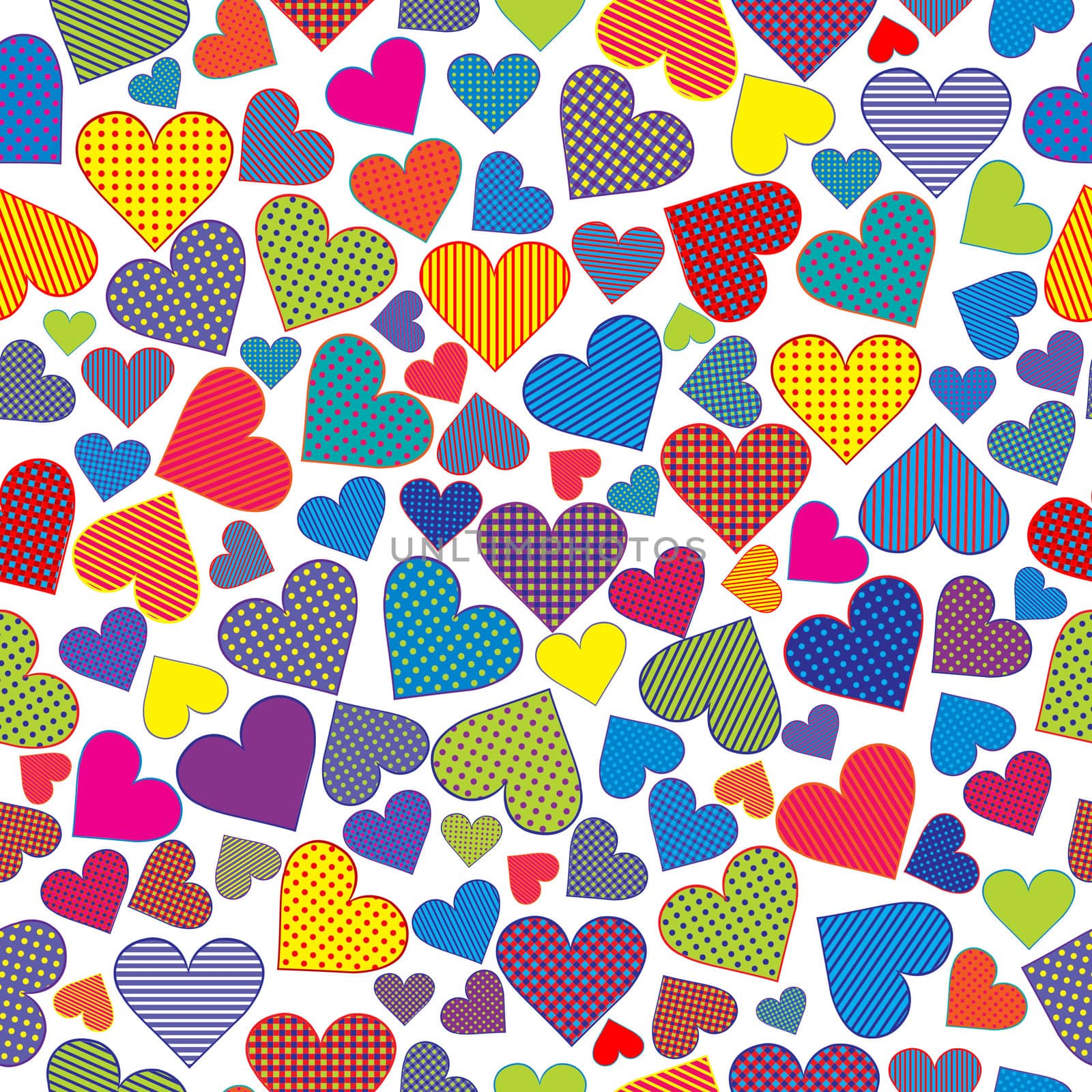 Stylized hearts background seamless pattern