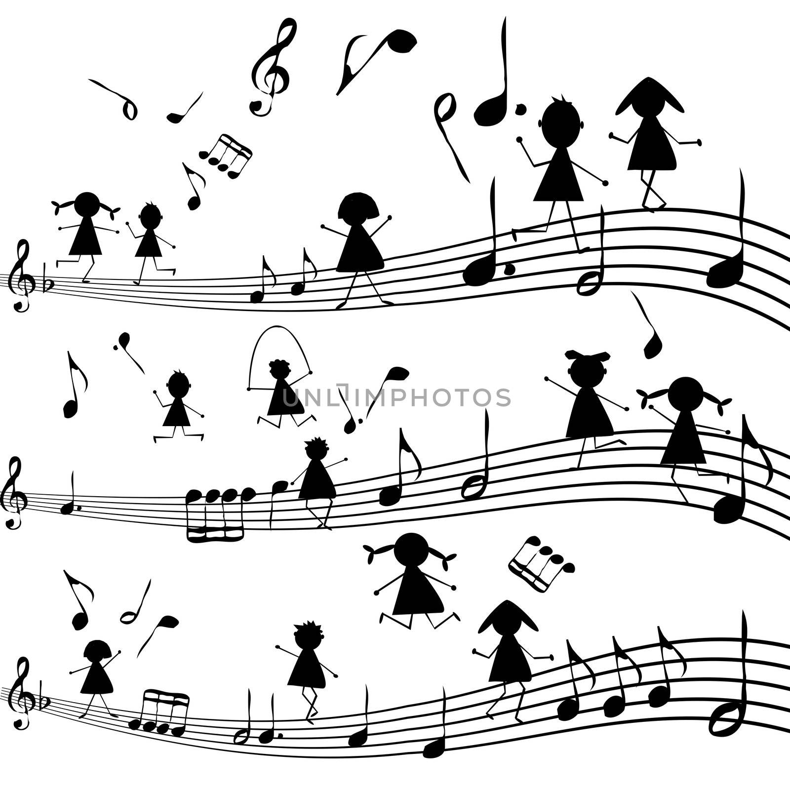 Music note with stylized kids silhouettes by hibrida13