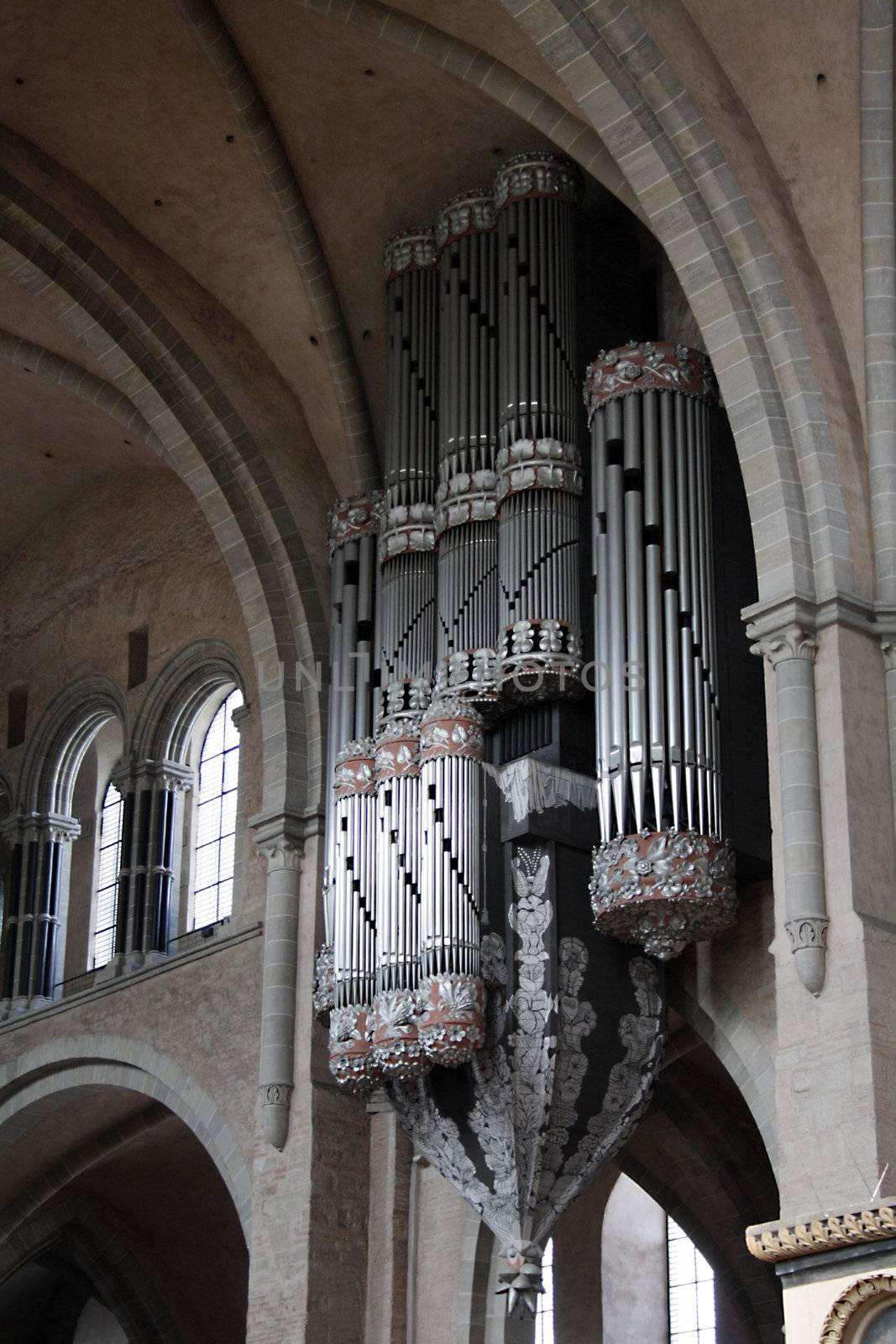 The pipe organ of the Trier Cathedral, Rhineland-Palatinate, Germany.