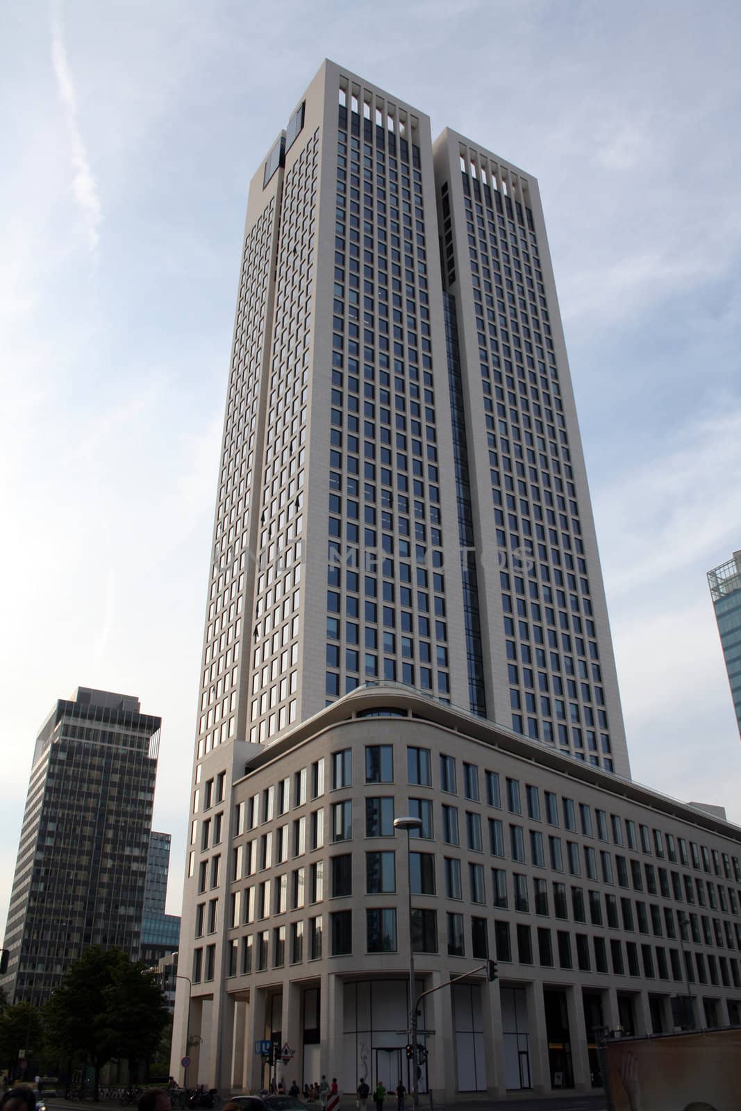 The Opernturm skyscraper in Frankfurt, Hesse, Germany.
