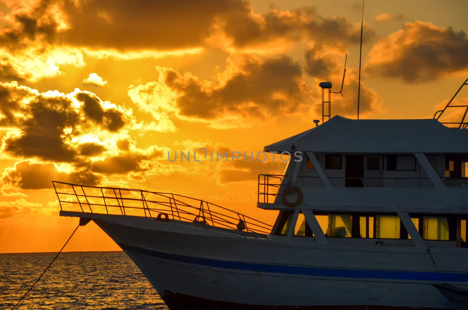 Beautiful orange sunrise over Caribbean Sea in San Andres, Colombia