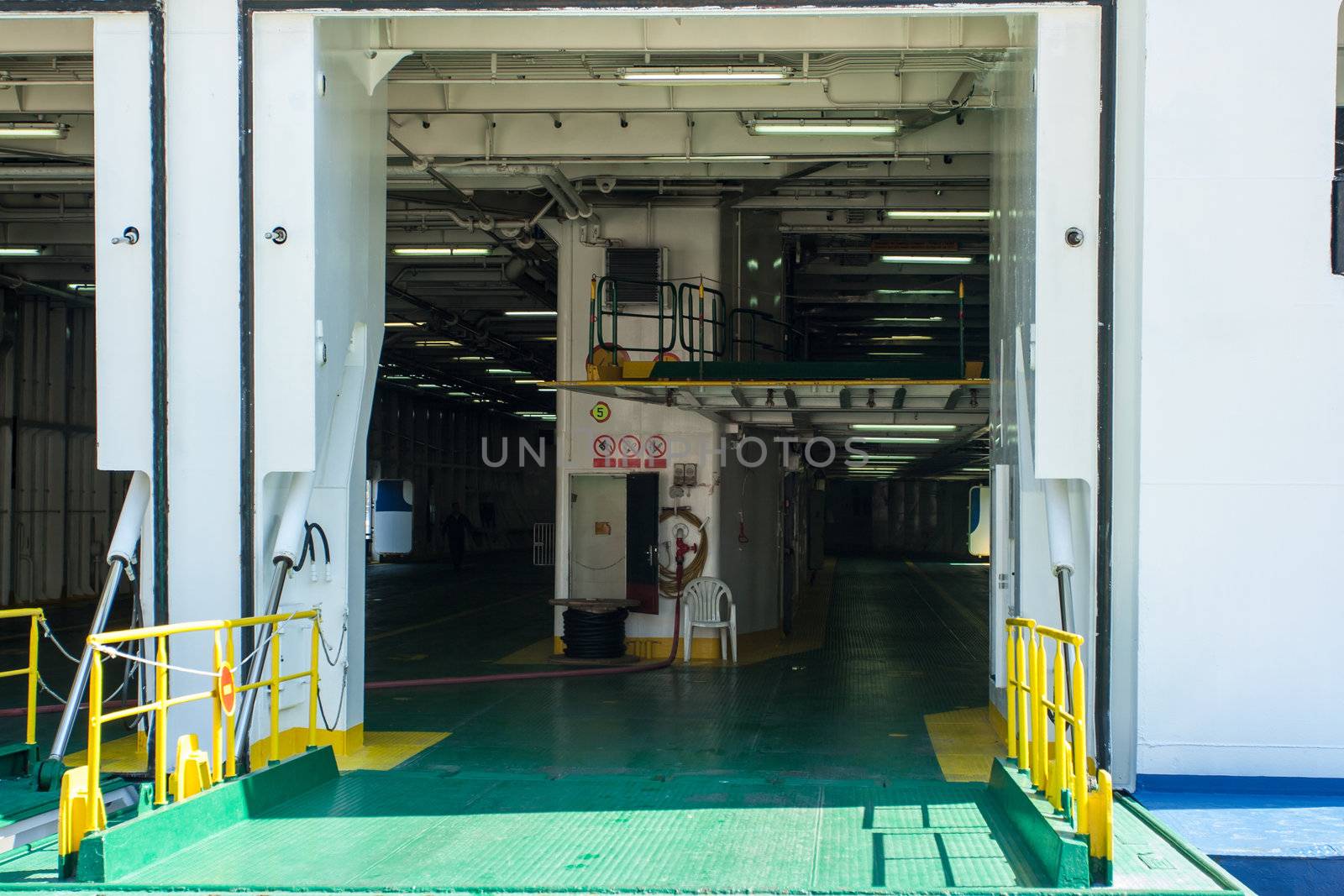 hangar on a ferry for cars
