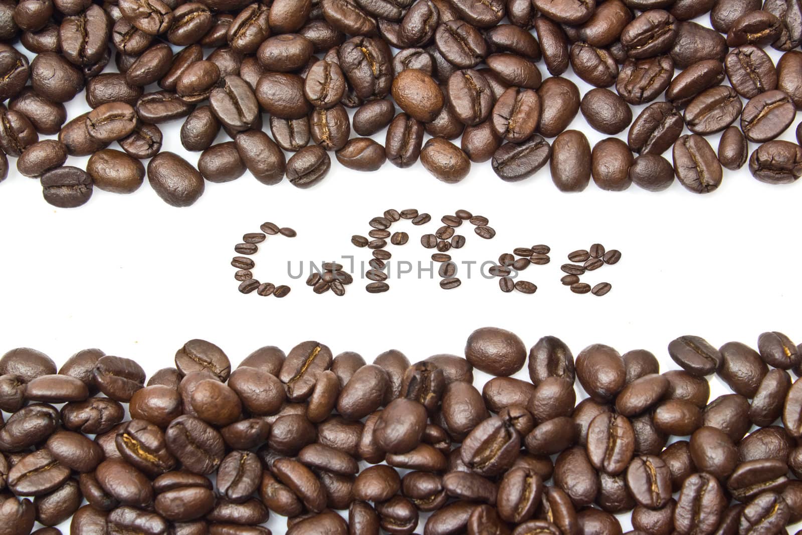 coffee beans stripes isolated in white background, with copyspace.