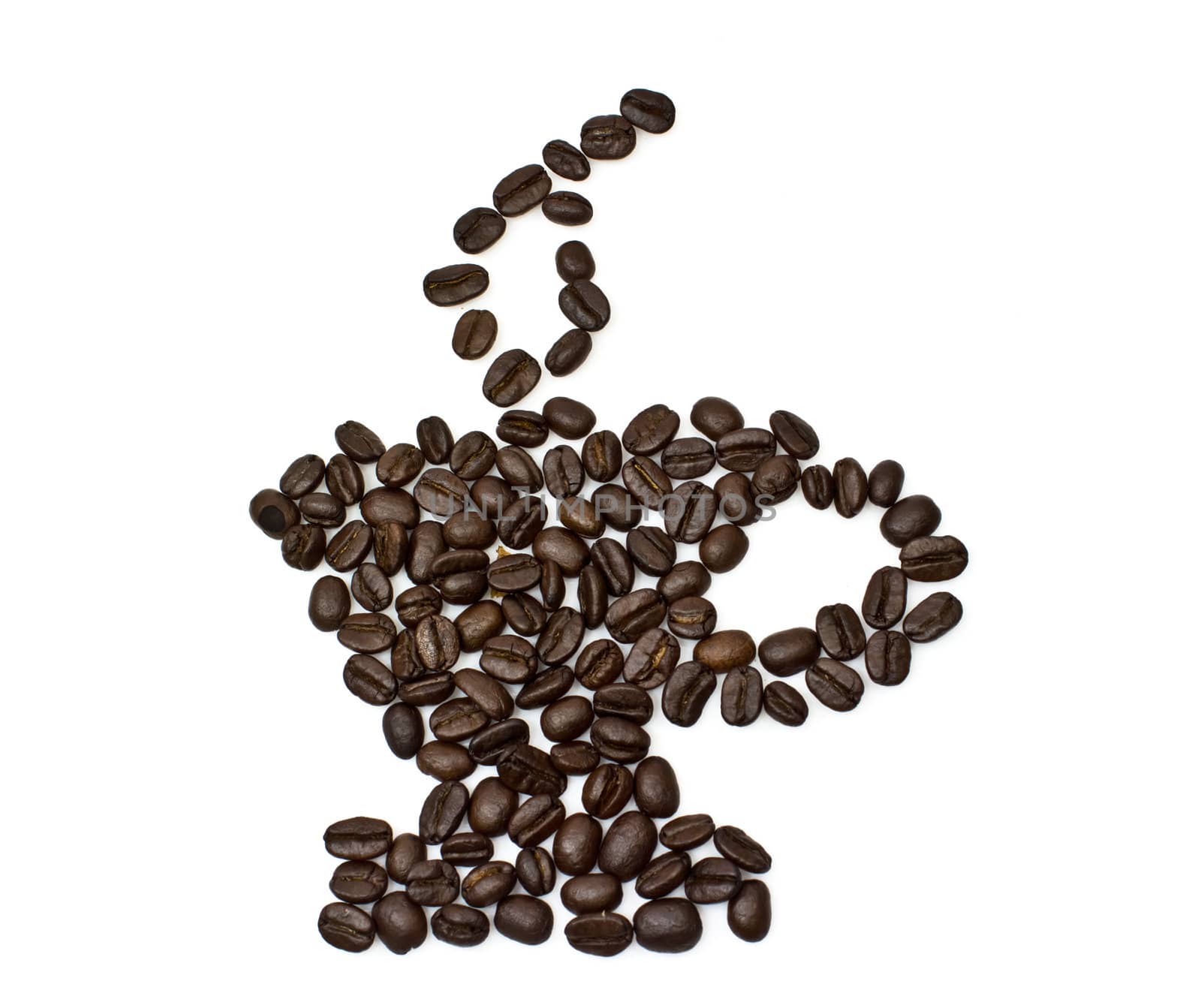 Coffee bean on white background - cup