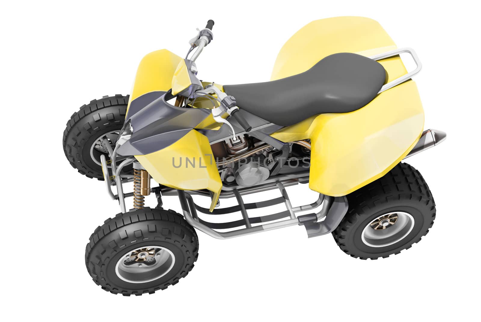 Yellow All Terrain Vehicle isolated on white background