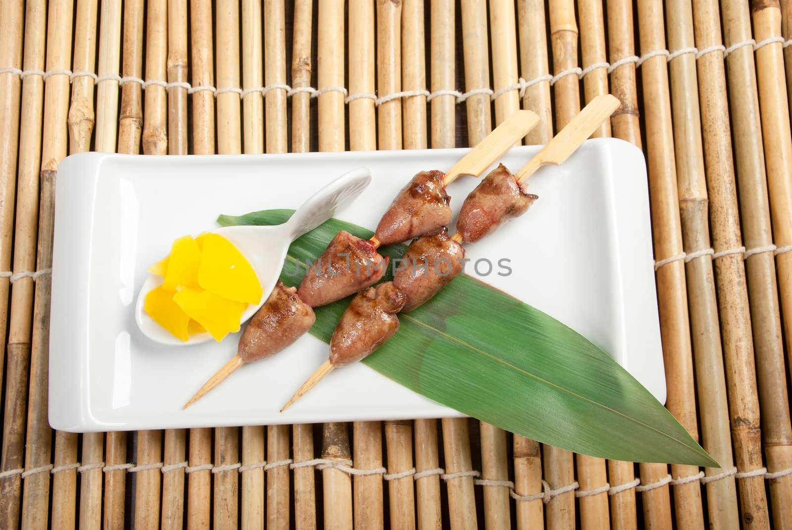 Japanese skewered.Grilled chicken hearts on skewers