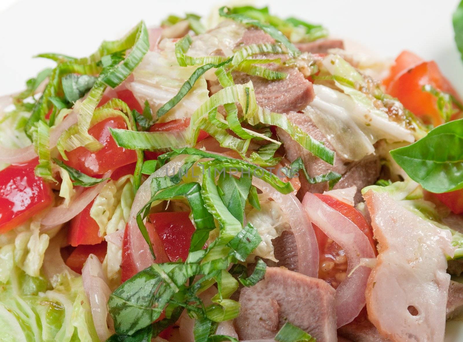 Italian cuisine.Healthy vegetarian Salad with beef tongue