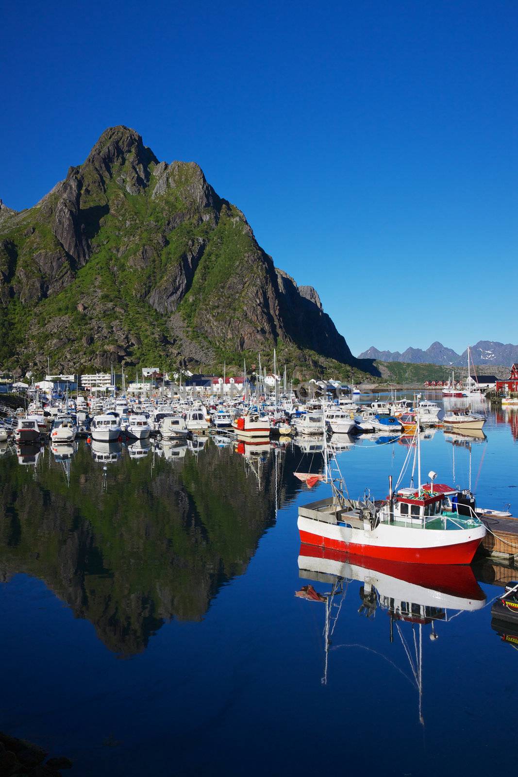 Picturesque harbor in Svolvaer on Lofoten islands in Norway