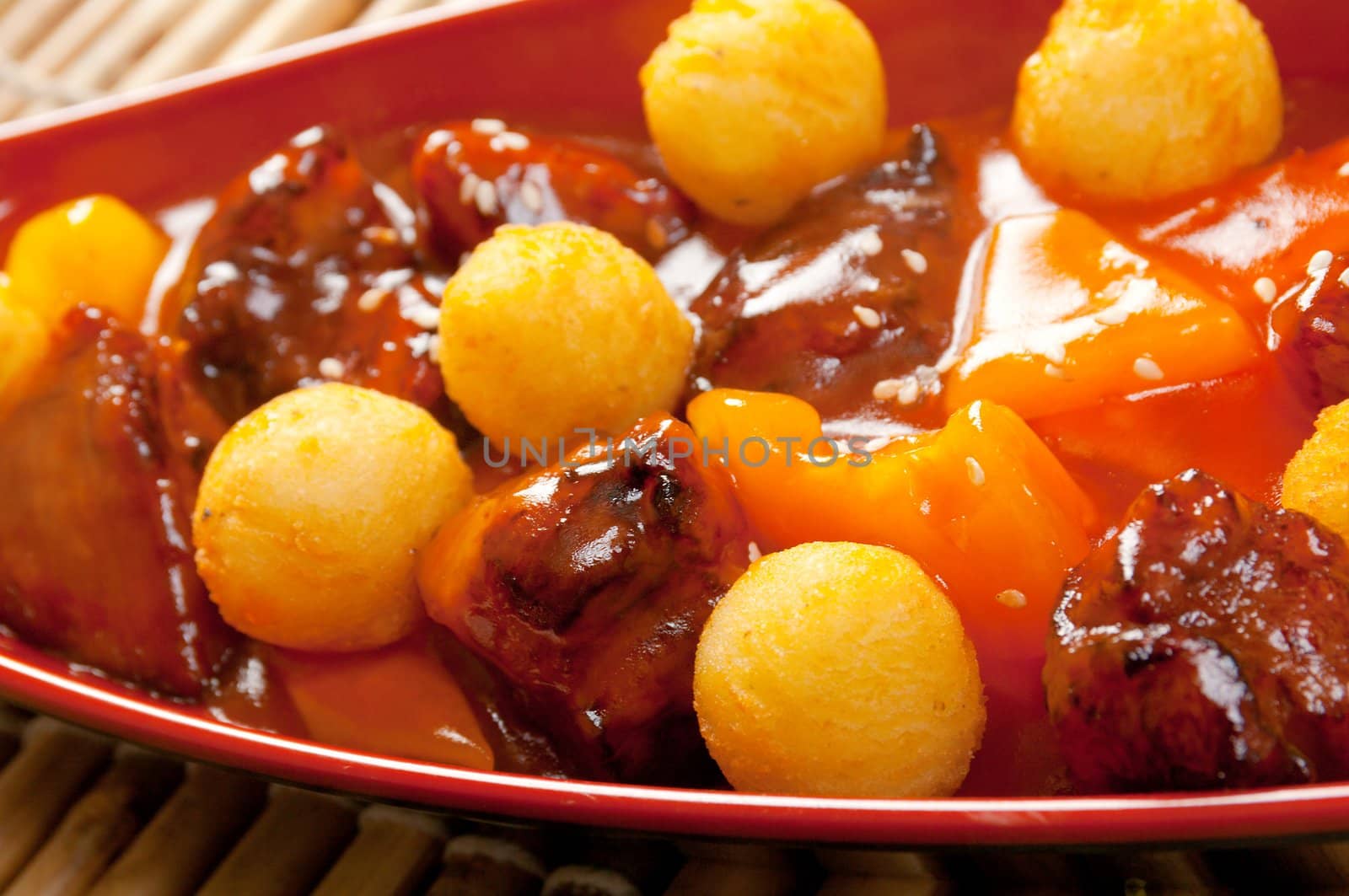 Japanese cuisine .beef with vegetables close-up 