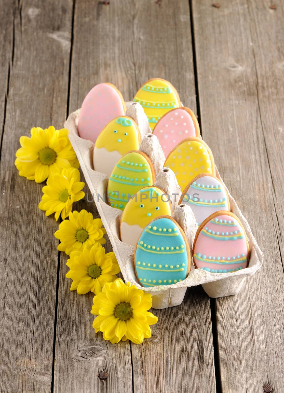 Easter homemade gingerbread cookie over wooden table