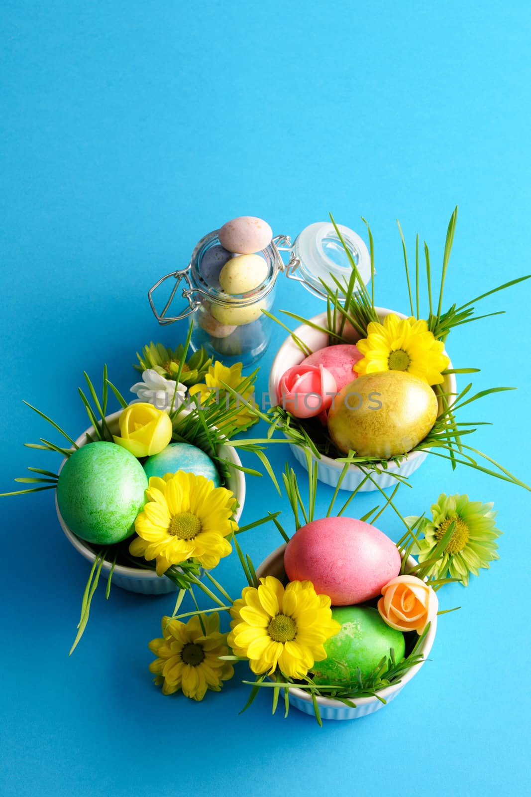 Colored easter eggs on table