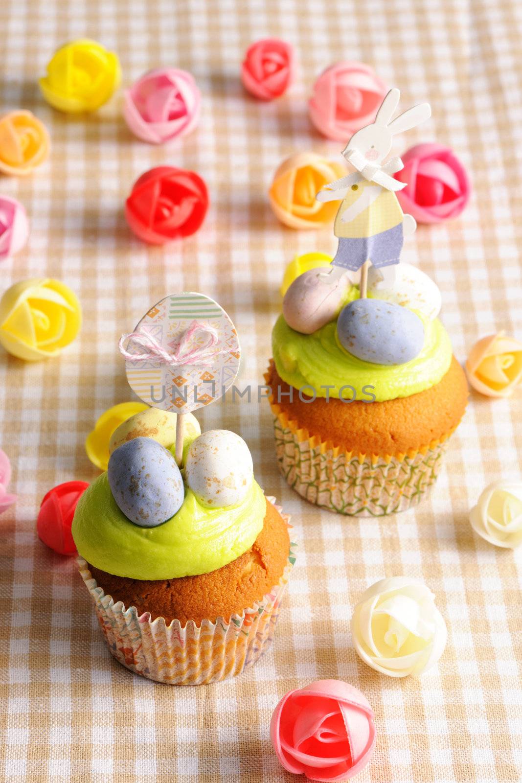 Easter homemade cupcakes on table