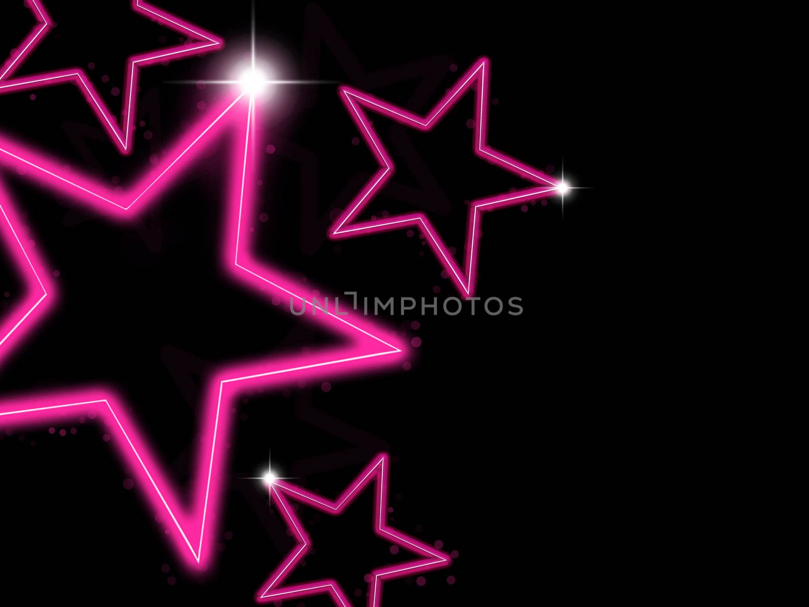 Glowing pink neon stars on black background
