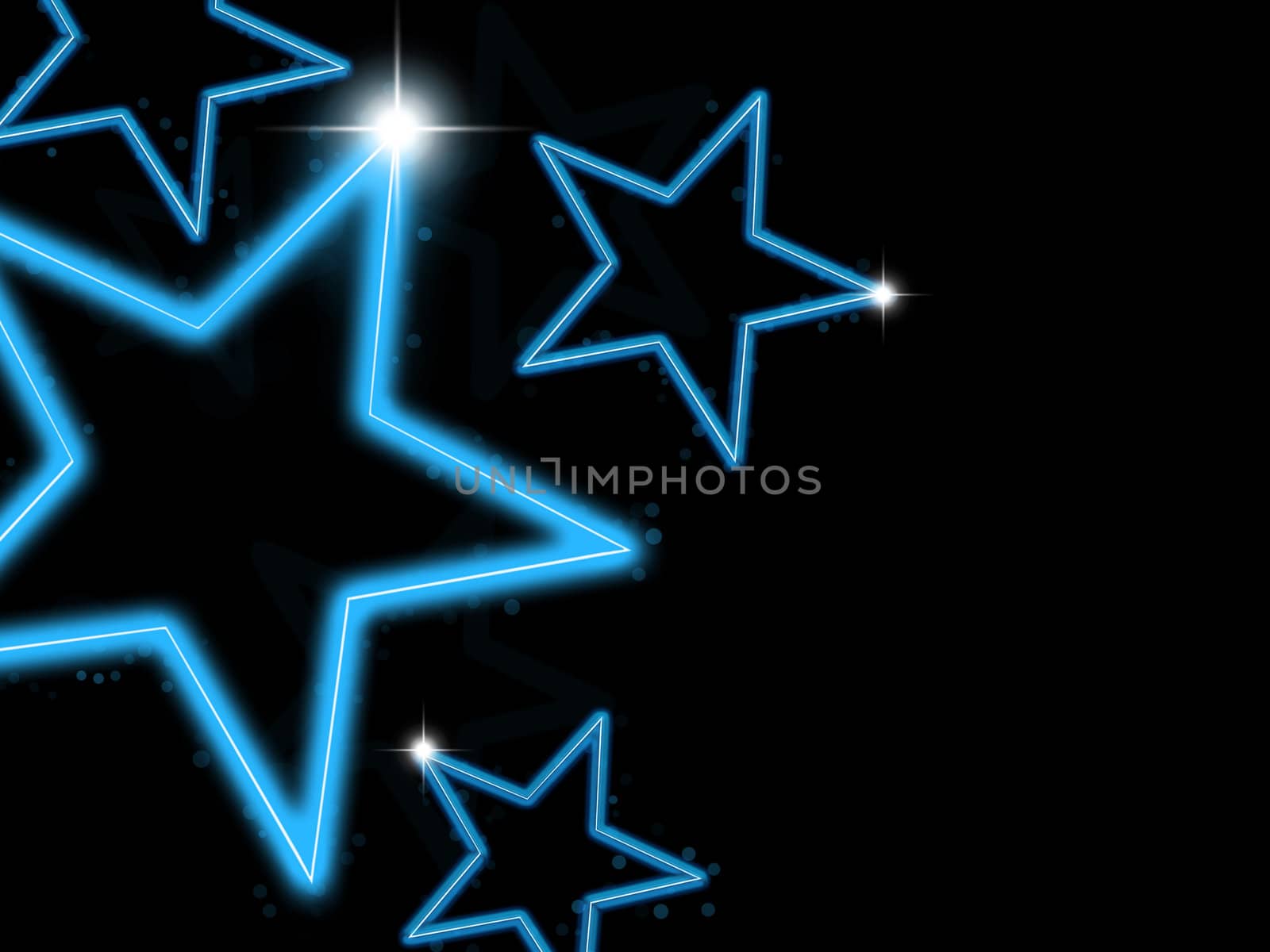 Glowing blue neon stars on black background
