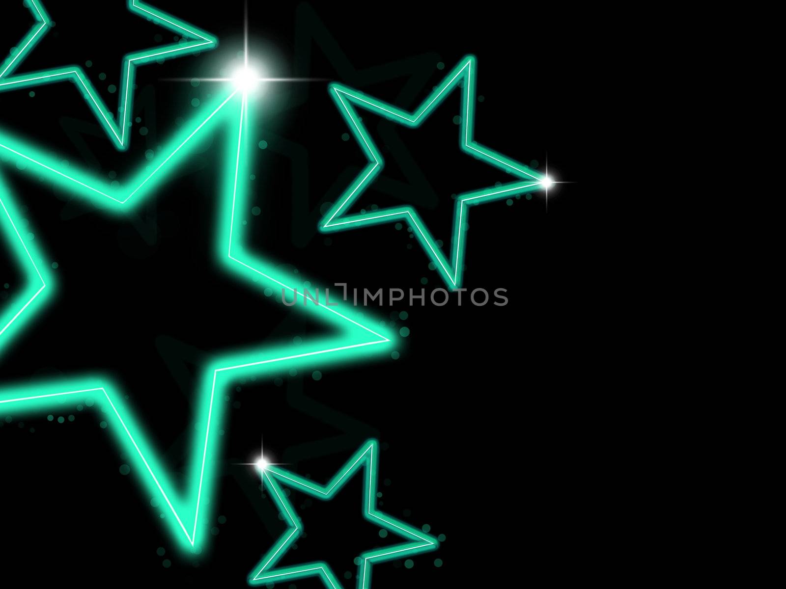 Glowing green neon stars on black background
