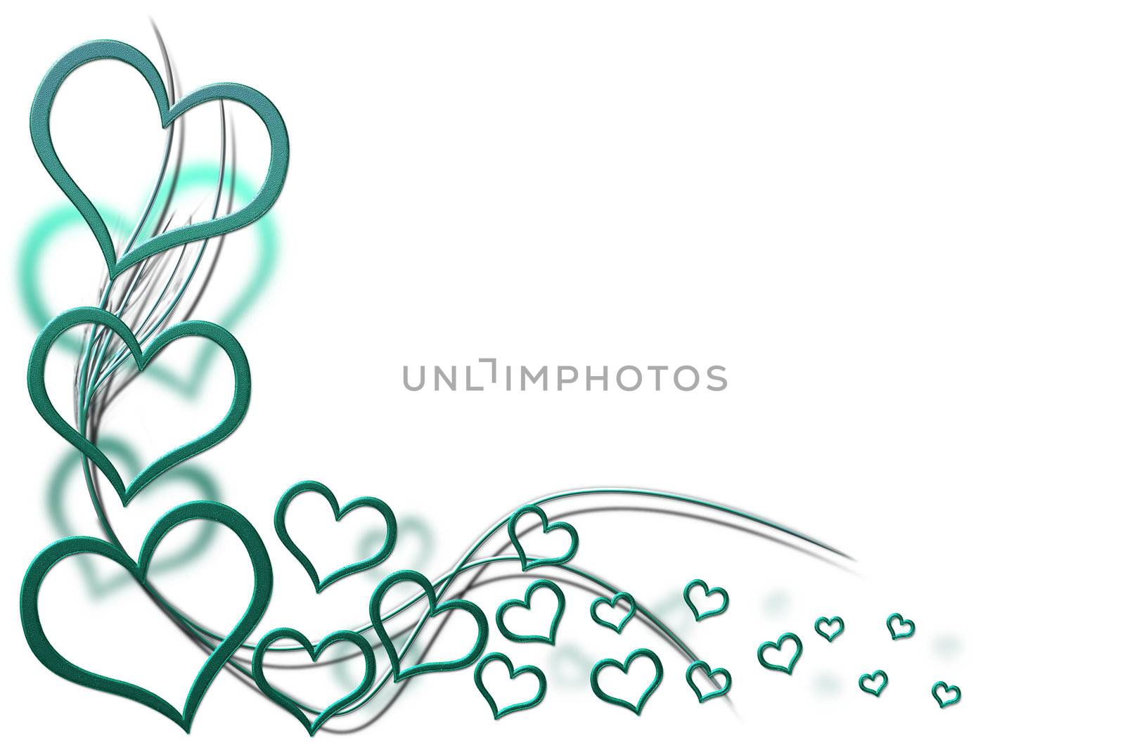 Valentines day background for your designs with green hearts and swirls