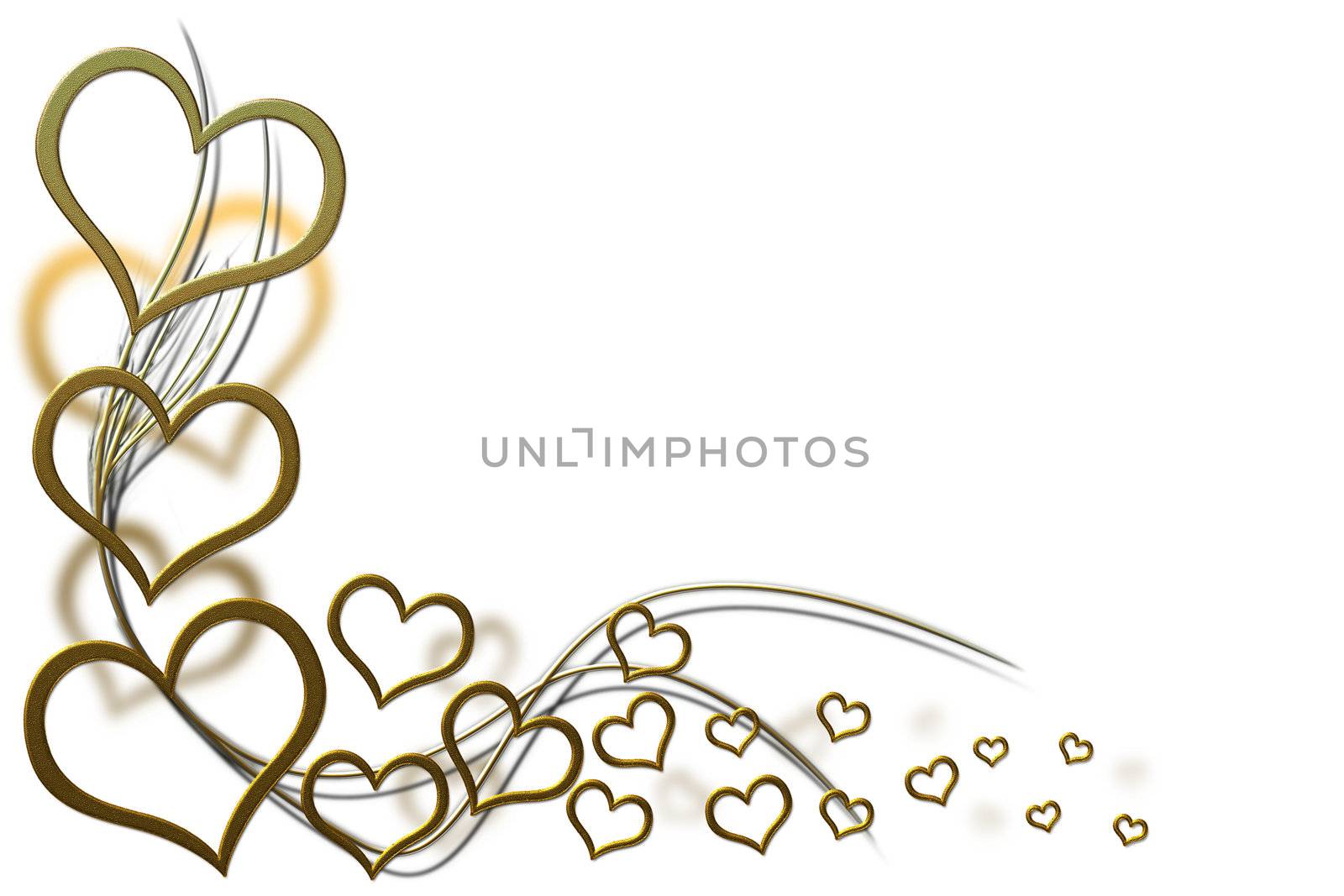 Valentines day background for your designs with golden hearts and swirls