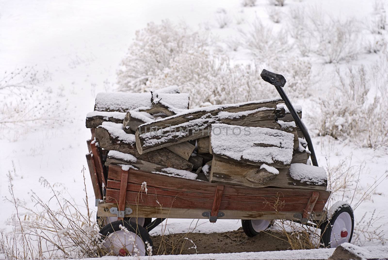 Wooden Wagon in the Snow by Eponaleah