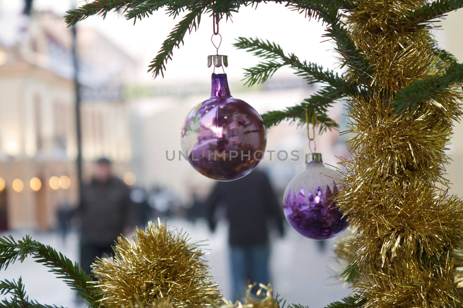 Christmas decorations in the streets of the city of Grodno, Belarus