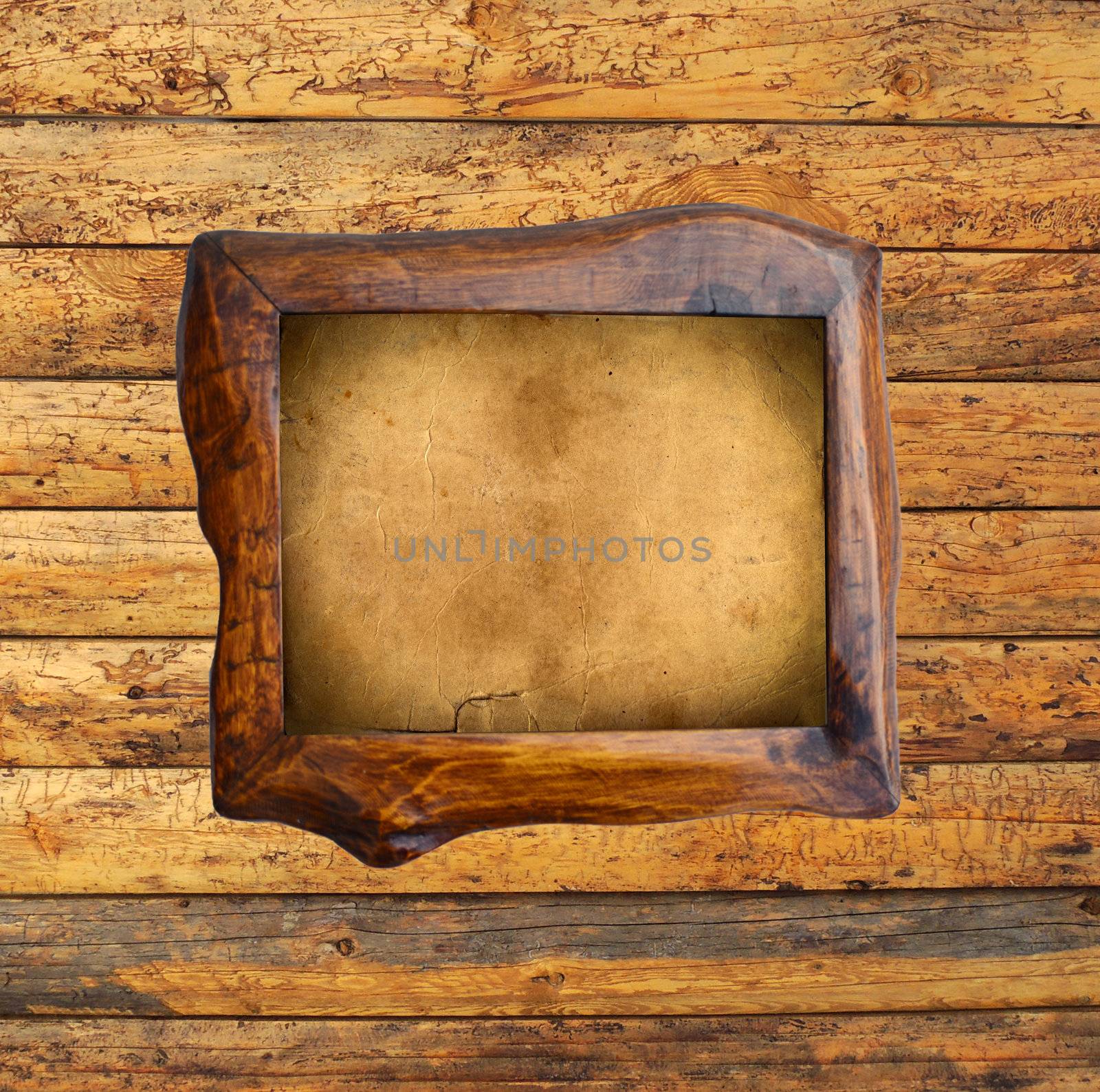 Empty frame on wooden wall by MalyDesigner