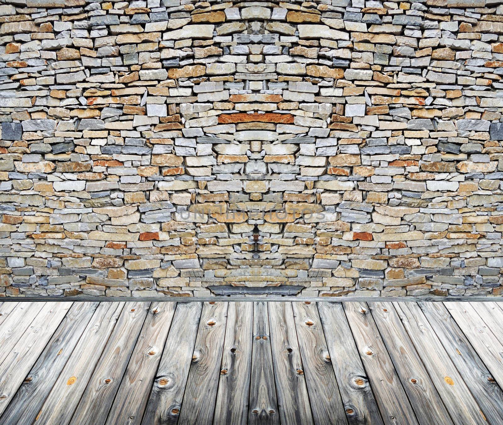 Stone room with wooden floor