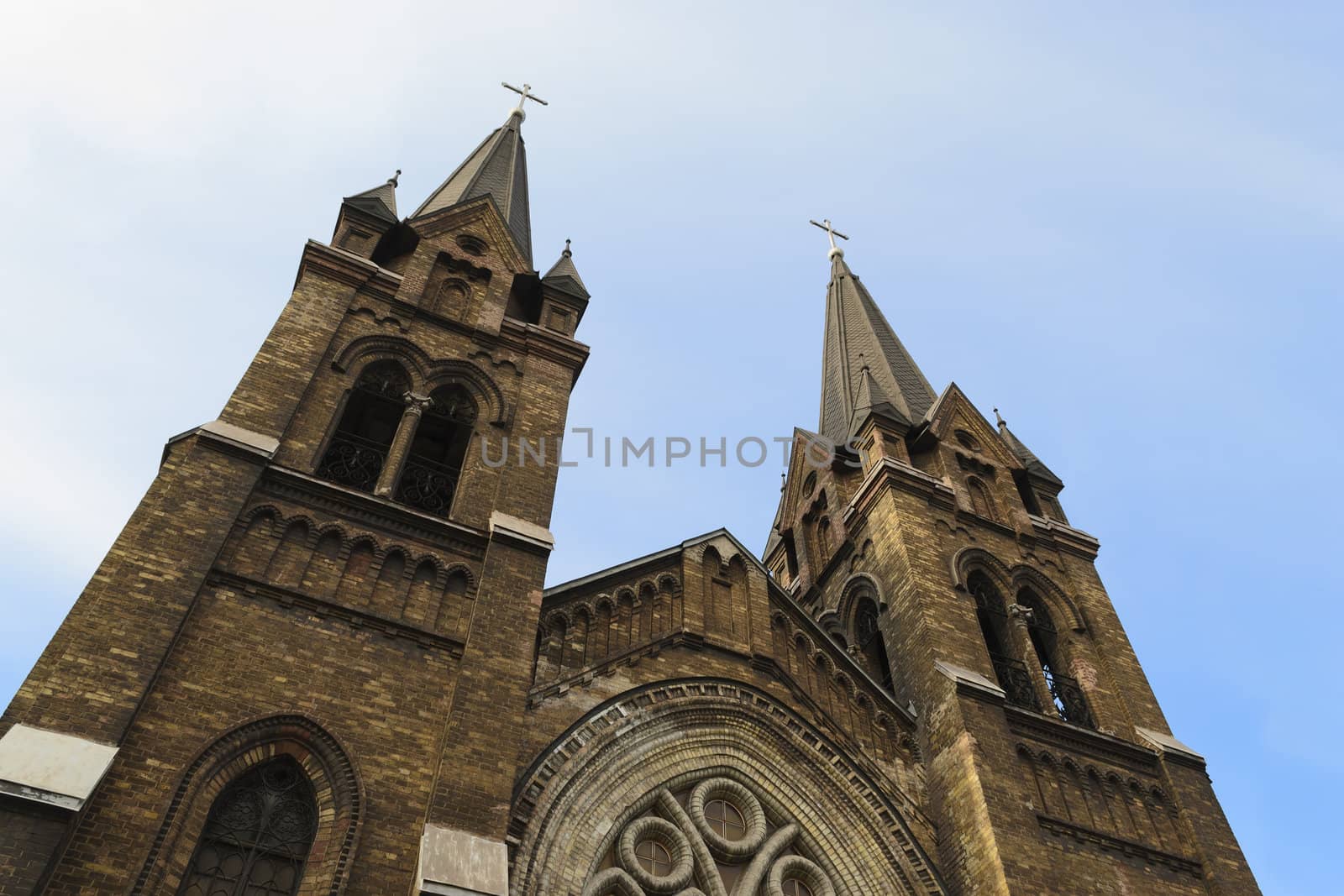 View of the Catholic church domes in the summer sunlight.