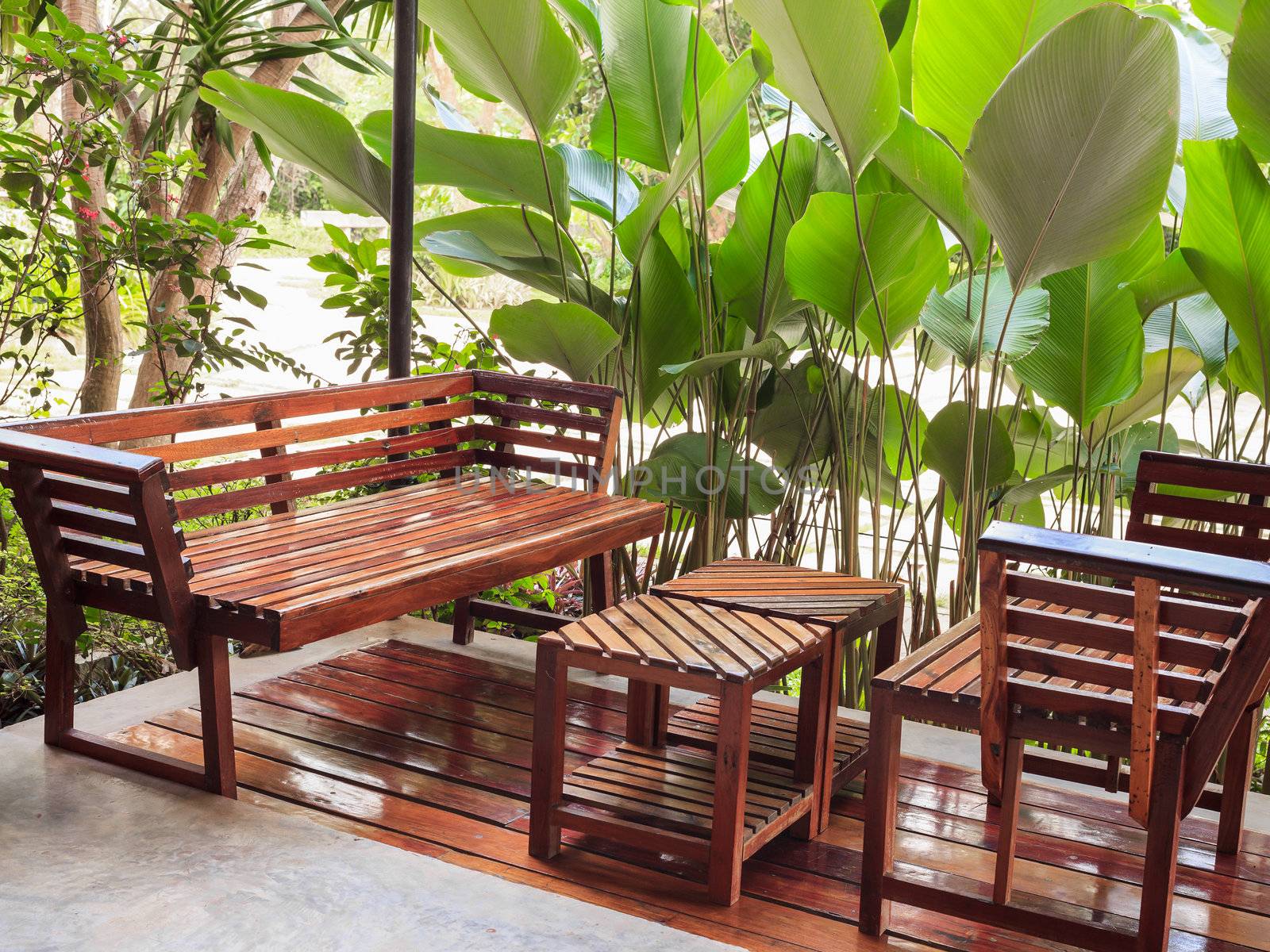 dining table and chair in the garden
