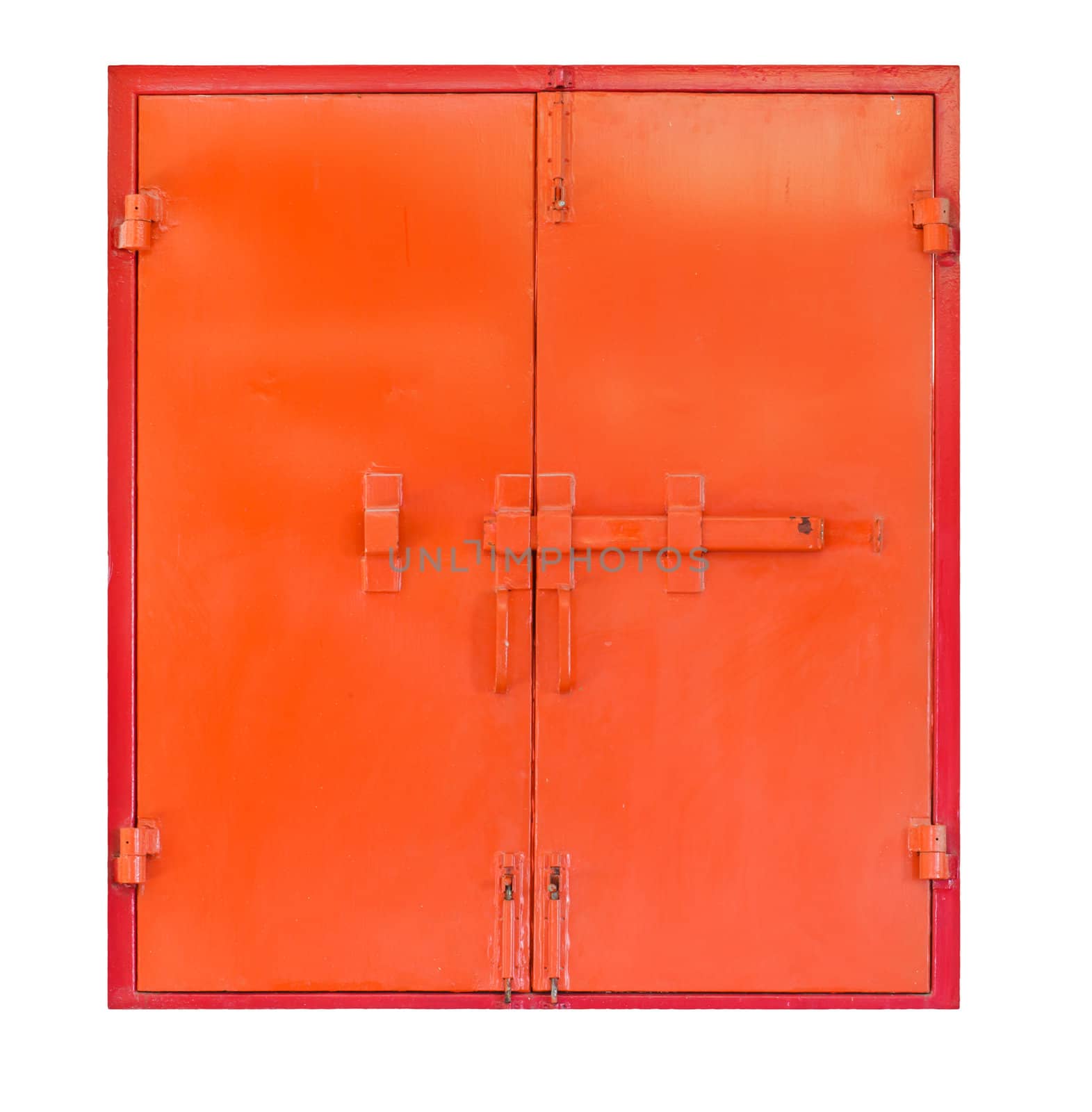 Red metal window on white background