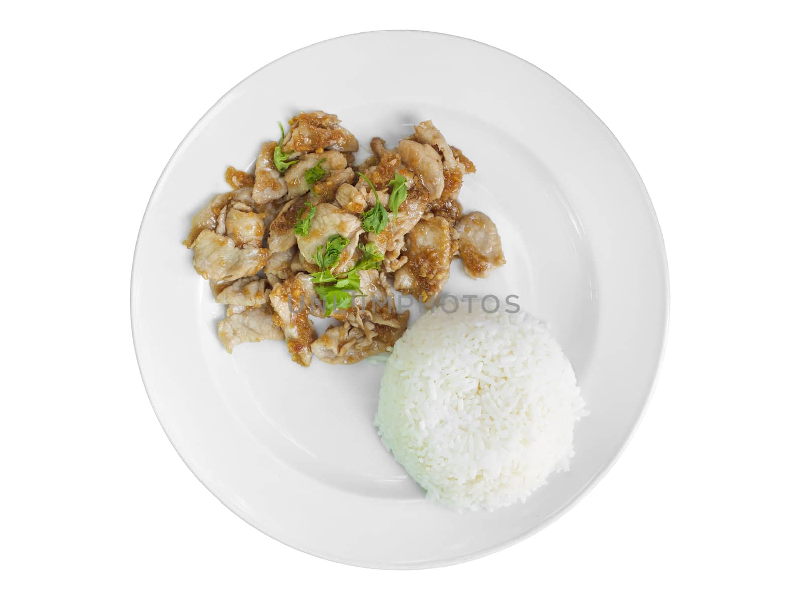 Garlic Pork and rice on plate
