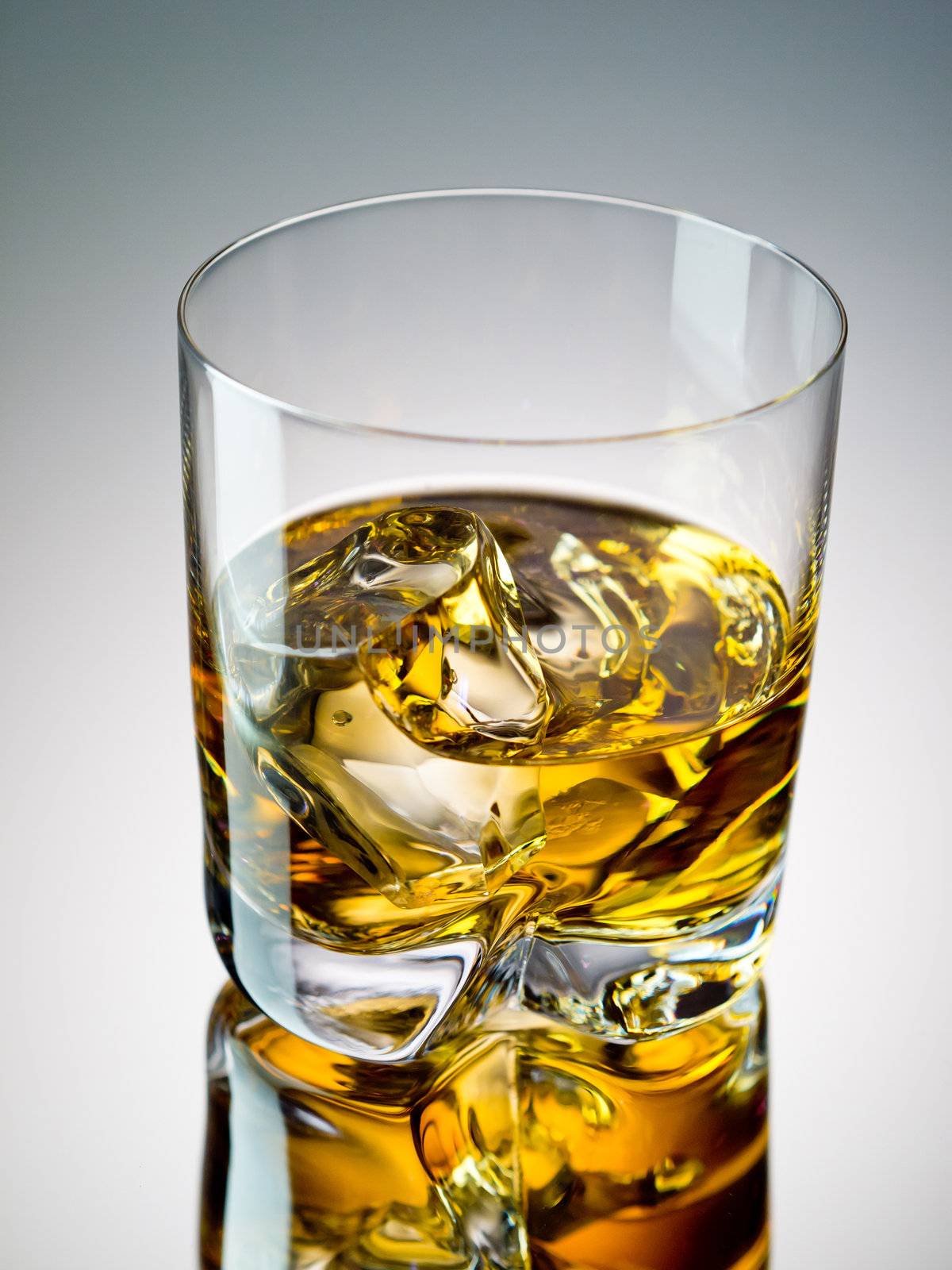 One glass of whiskey on the rocks