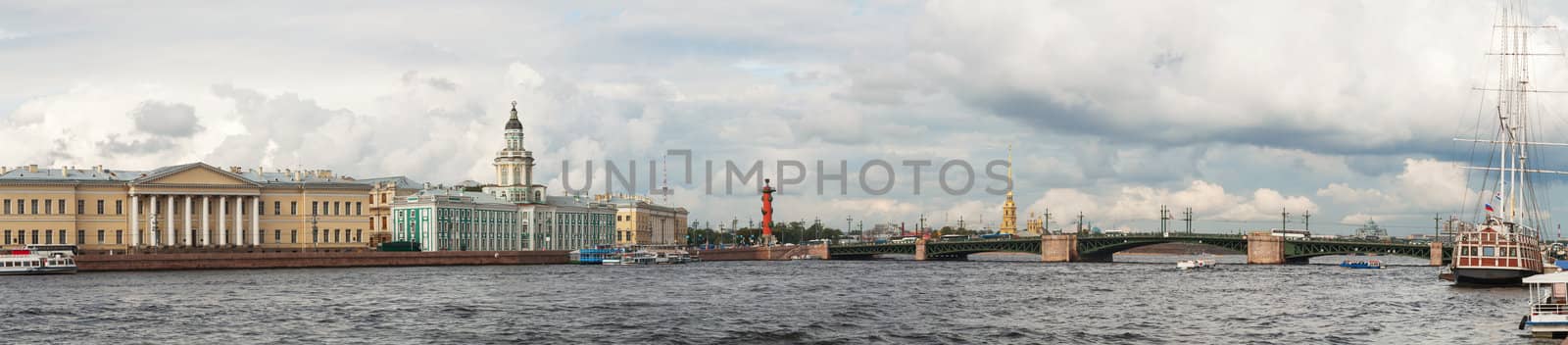 Panoramic overview of Saint Petersburg, Russia with Neva river