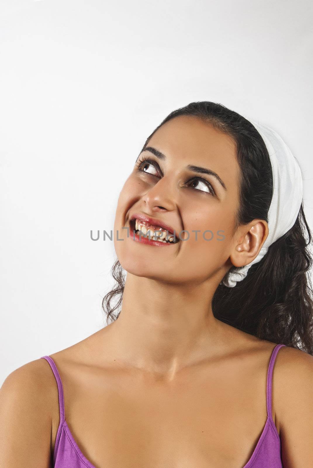 Young woman face expressions isolated on white background
