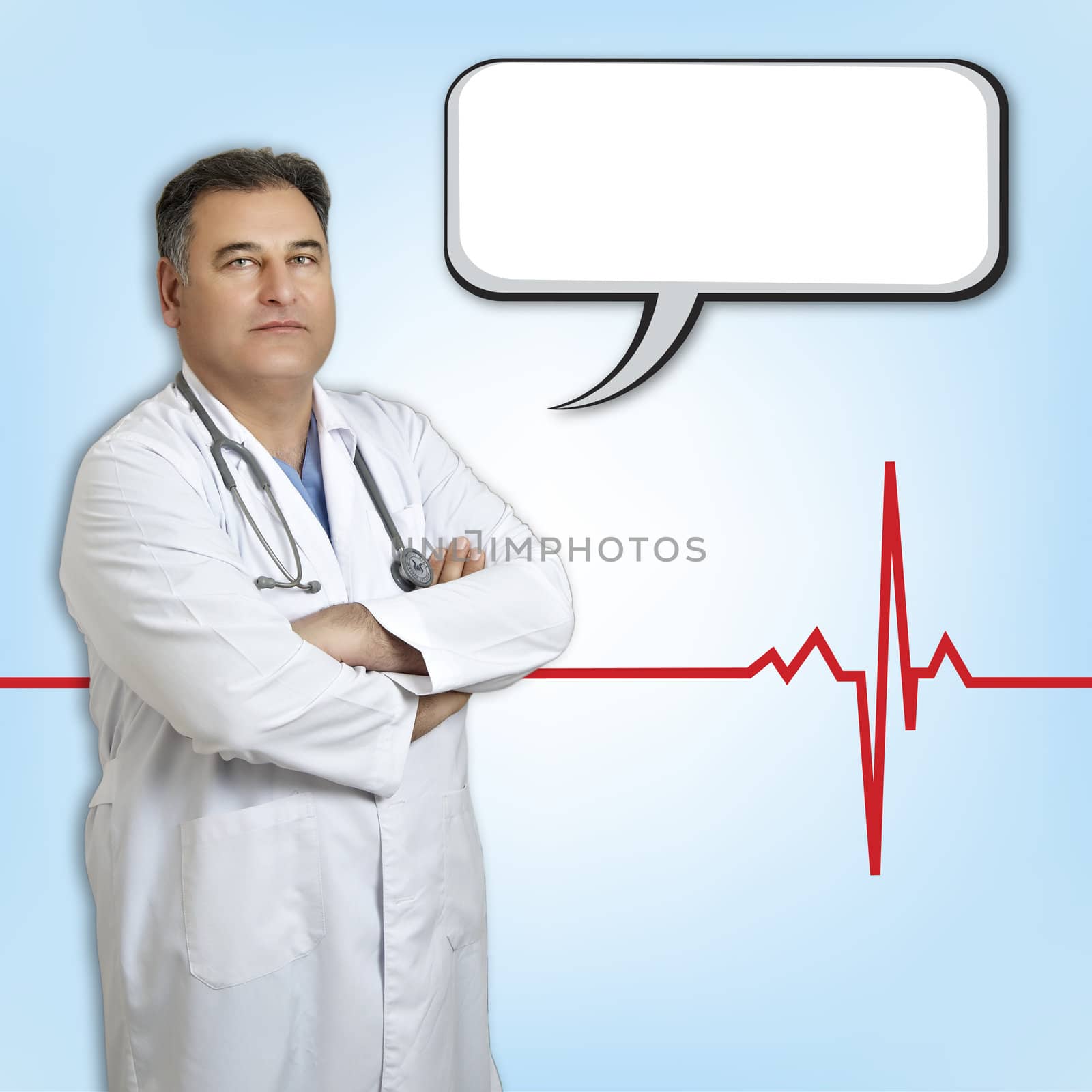 Male doctor with empty speech bubble by pencap