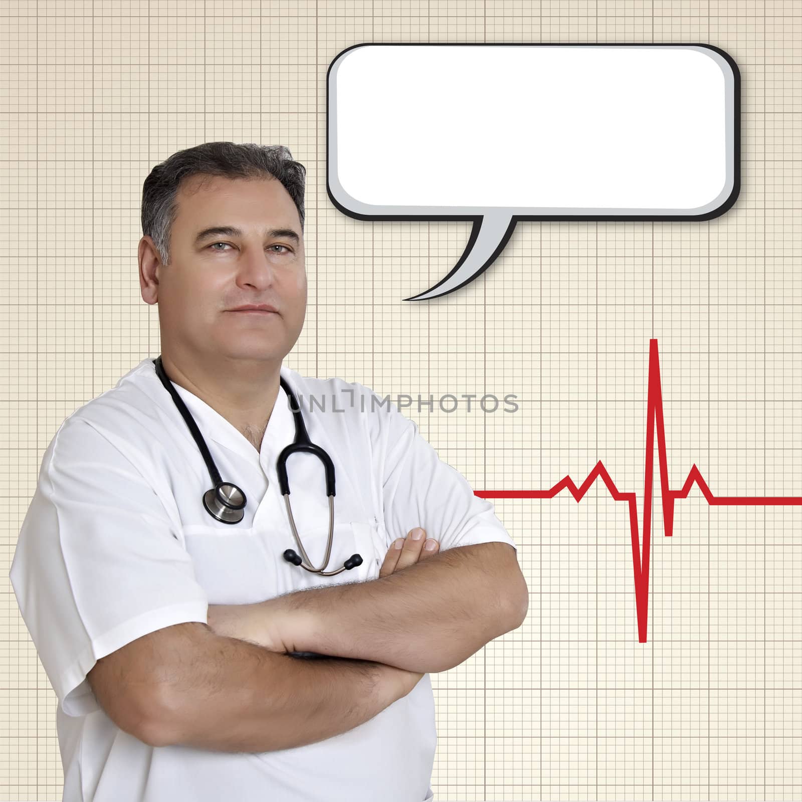 Male doctor with empty speech bubble by pencap